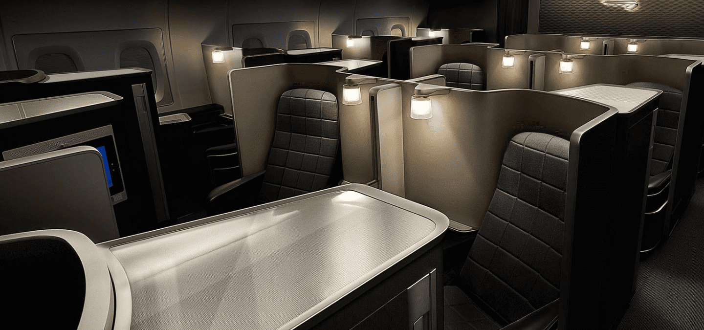 Business class seating on an airplane